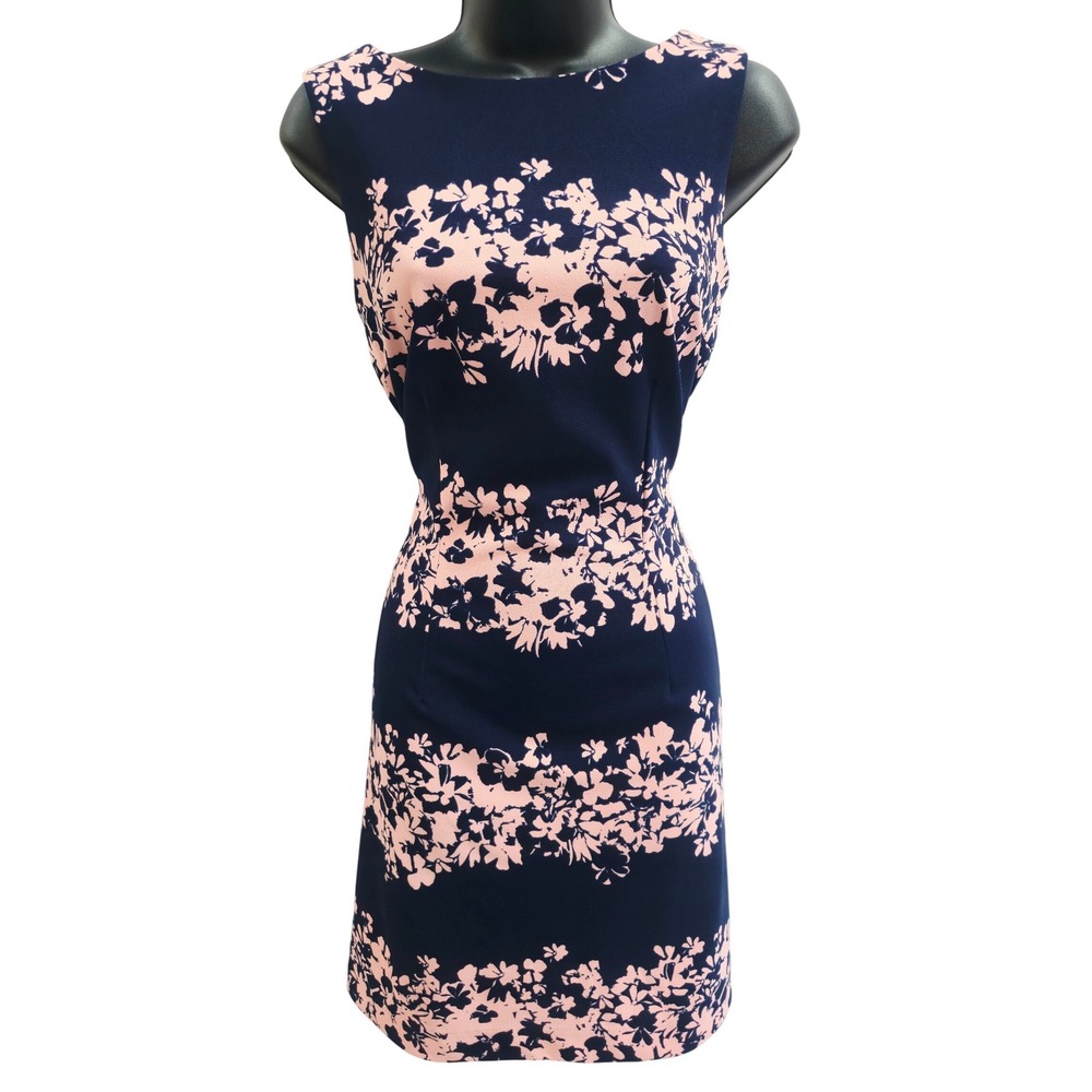 Banana Republic Navy Pink Floral Sleeveless Sheath Dress Size 10